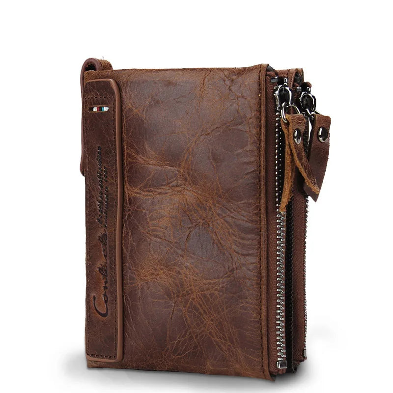 Vintage Crazy Horse Leather Wallet for Men – Compact Bifold with Coin Pocket