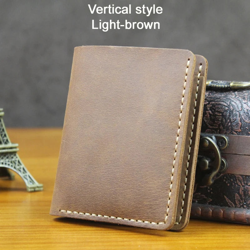 Handmade Vintage Full Grain Crazy Horse Leather Wallet for Men