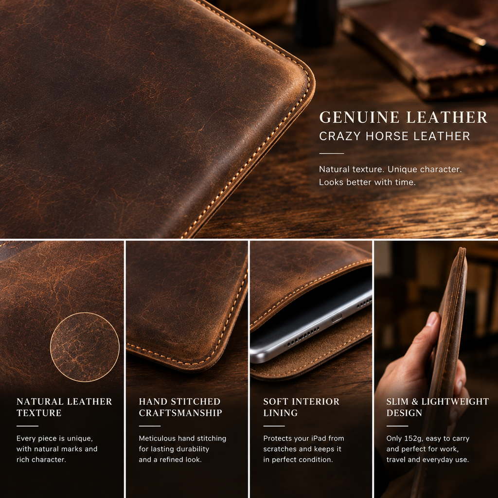 Handmade Genuine Leather iPad Sleeve – Vintage Crazy Horse Leather Case