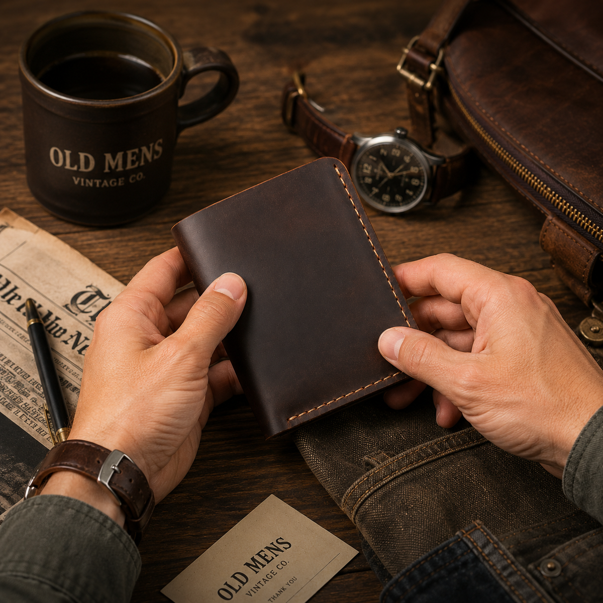 Handmade Vintage Full Grain Crazy Horse Leather Wallet for Men
