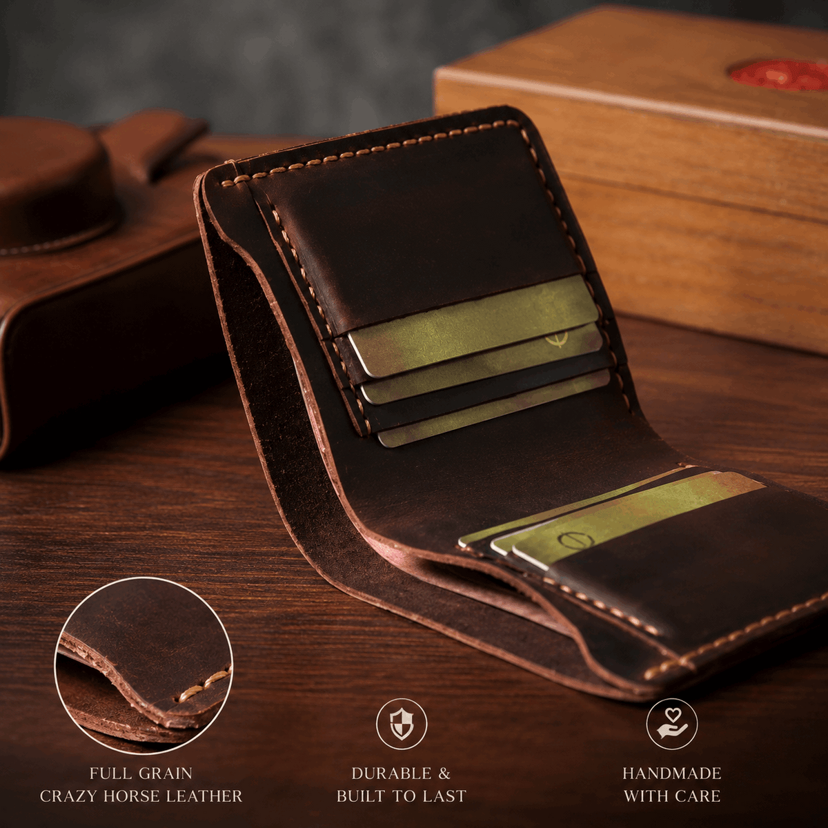 Handmade Vintage Full Grain Crazy Horse Leather Wallet for Men