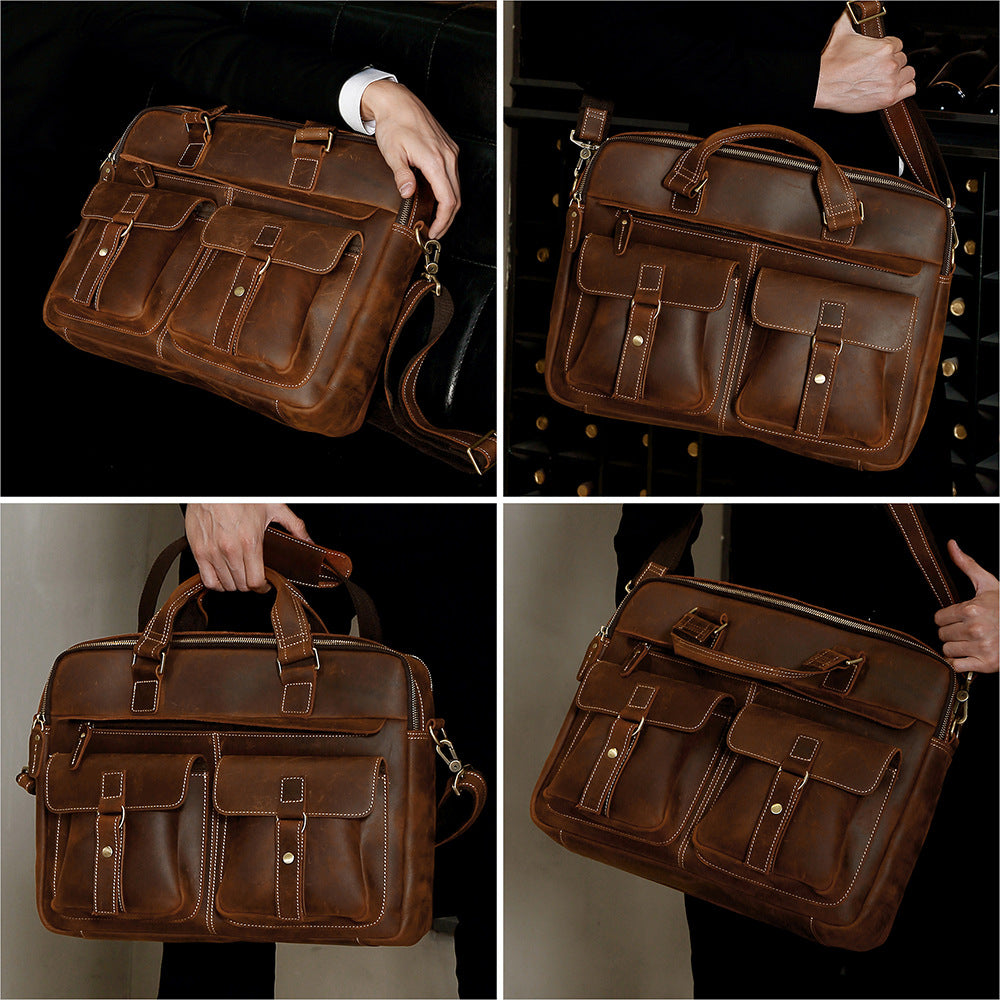 Vintage Genuine Leather Briefcase for Men – 15" Laptop Business Bag
