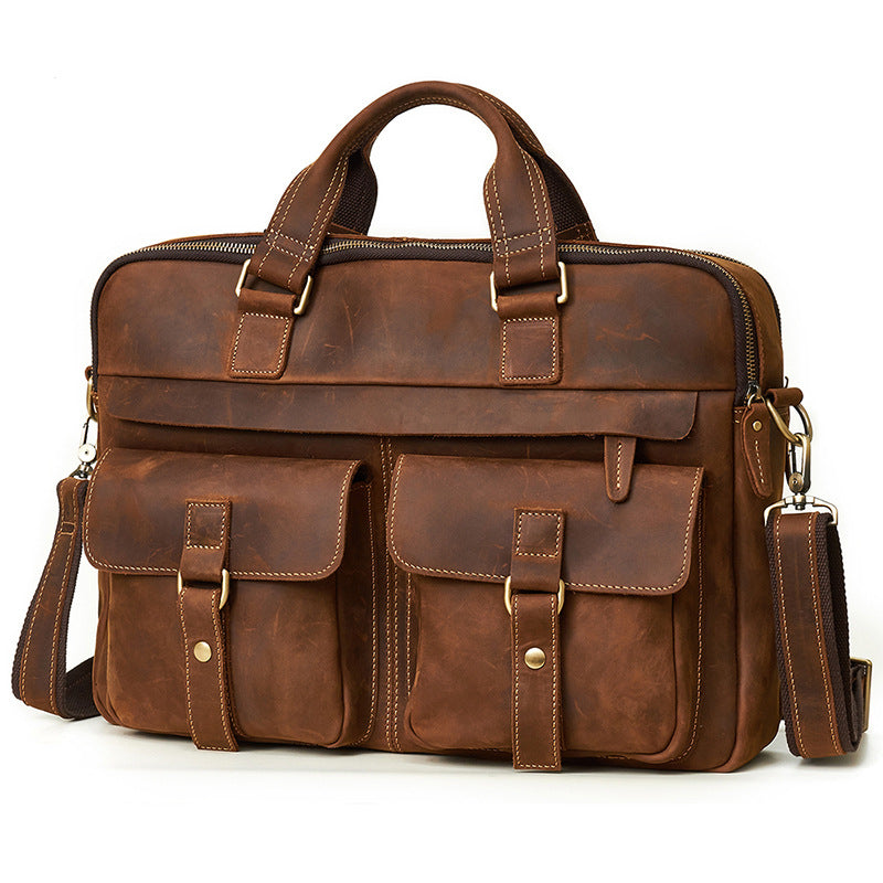 Vintage Genuine Leather Briefcase for Men – 15" Laptop Business Bag
