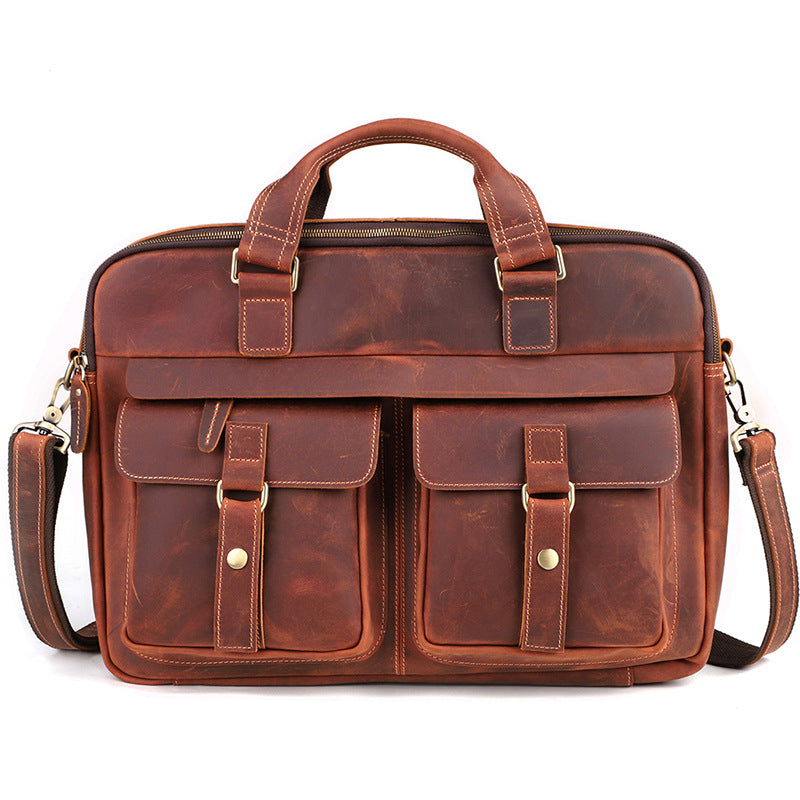 Vintage Genuine Leather Briefcase for Men – 15" Laptop Business Bag