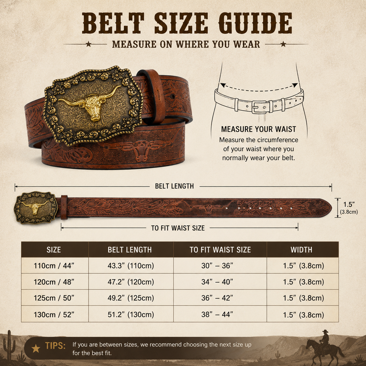 Vintage Western Cowboy Belt for Men – Longhorn Buckle & Embossed PU Leather