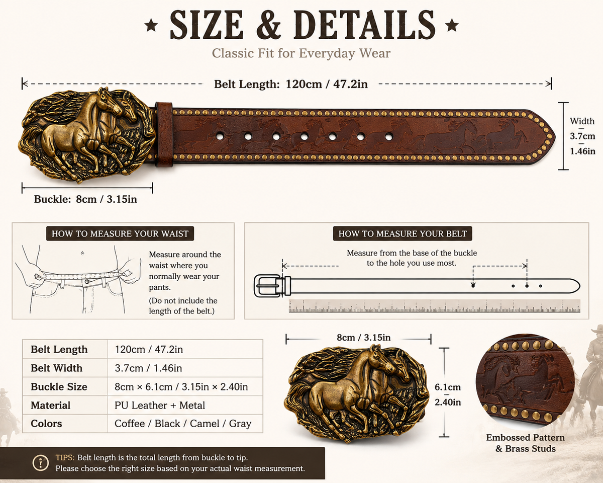 Vintage Western Belt for Men – Classic Embossed PU Leather Belt