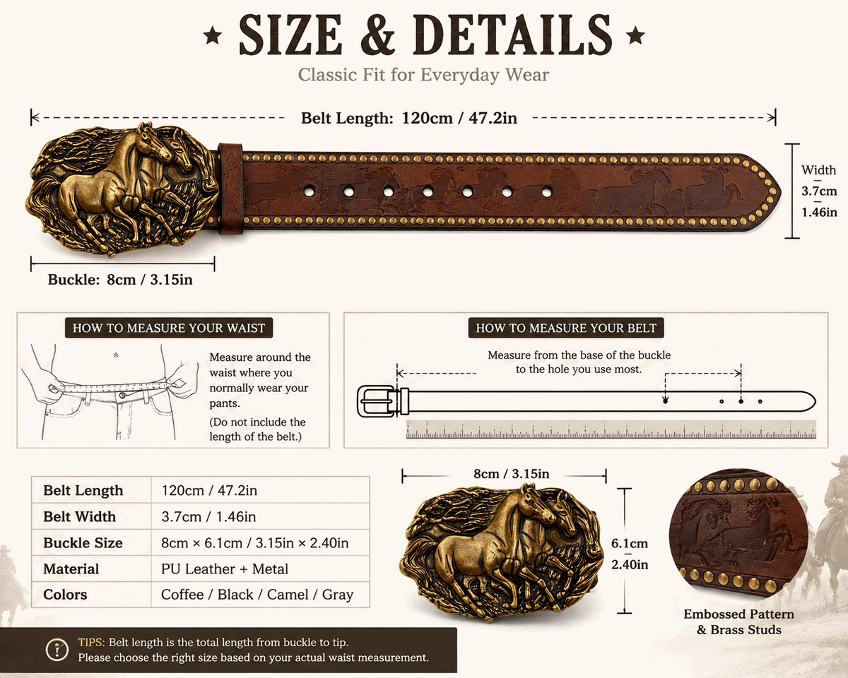 Vintage Western Belt for Men – Classic Embossed PU Leather Belt
