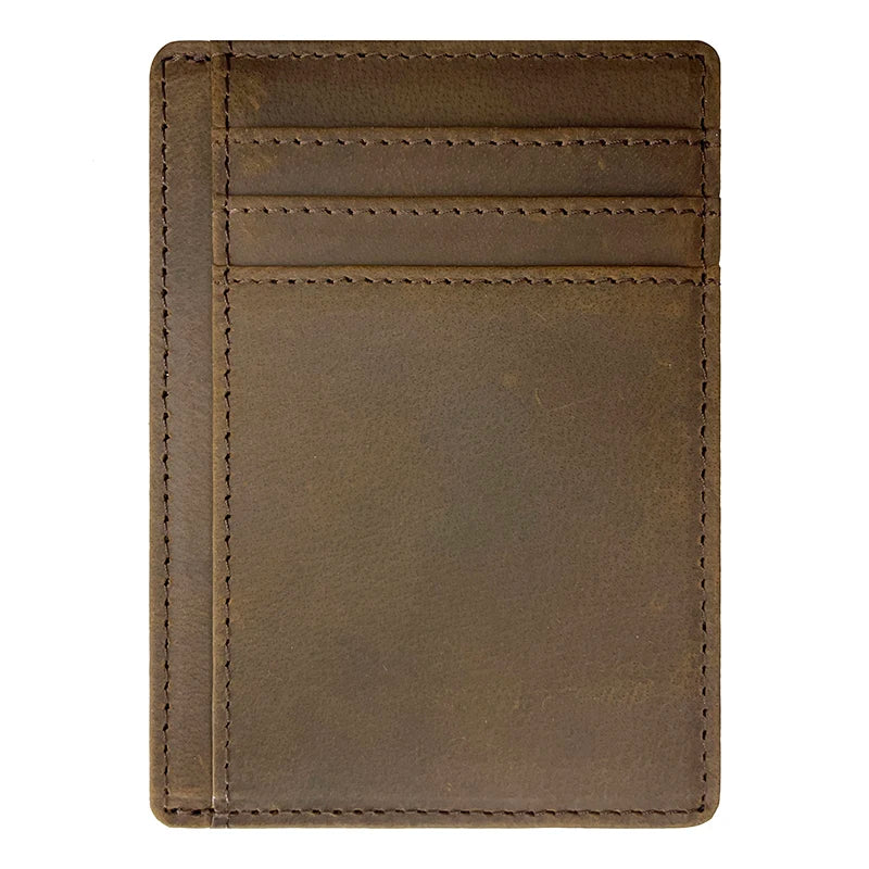 Minimalist Crazy Horse Leather RFID Front Pocket Wallet