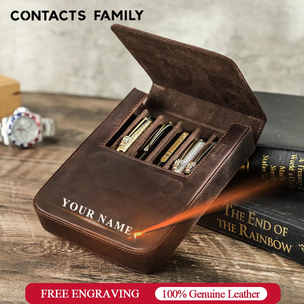 Vintage Genuine Leather Pen Case | Handmade 6-Slot Fountain Pen Organizer for Professionals & Collectors