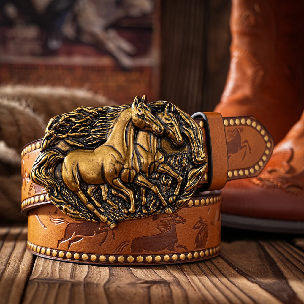 Vintage Western Belt for Men – Classic Embossed PU Leather Belt
