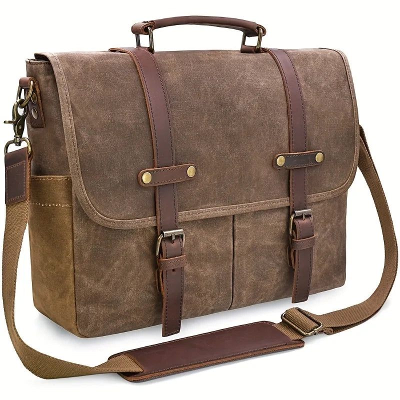 Vintage Canvas Messenger Bag – 15.6" Laptop Briefcase with Multiple Pockets