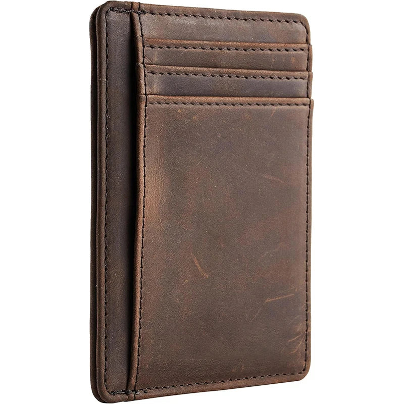 Minimalist Crazy Horse Leather RFID Front Pocket Wallet