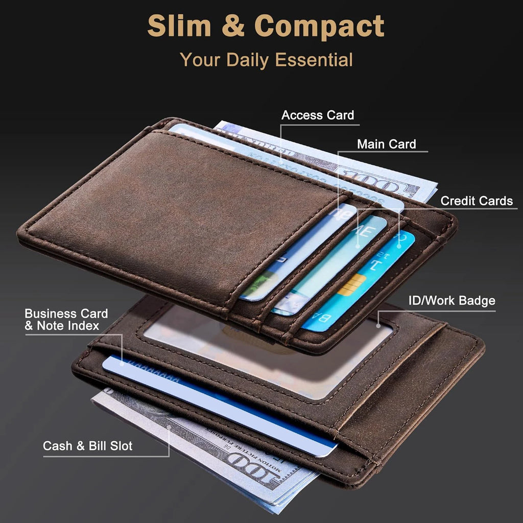 Minimalist Crazy Horse Leather RFID Front Pocket Wallet