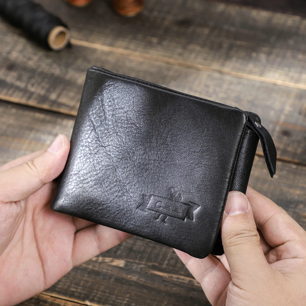 Vintage Crazy Horse Leather Trifold Wallet for Men – Card Holder & Zip Coin Pocket