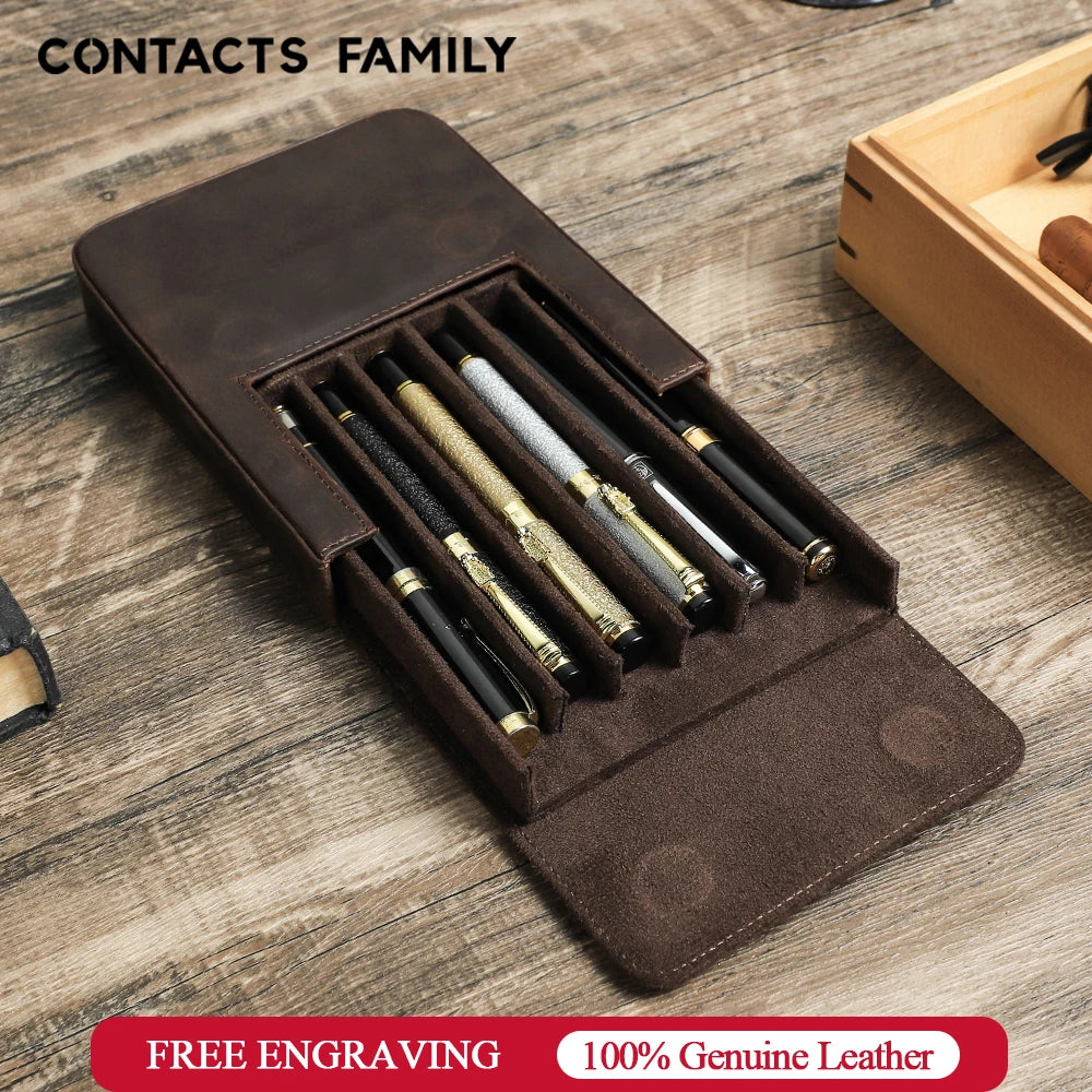 Vintage Genuine Leather Pen Case | Handmade 6-Slot Fountain Pen Organizer for Professionals & Collectors