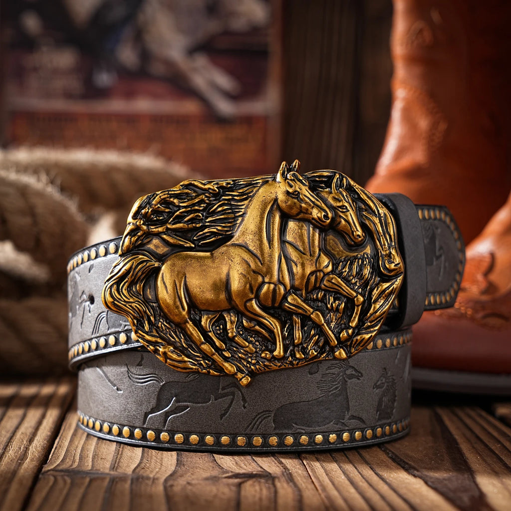 Vintage Western Belt for Men – Classic Embossed PU Leather Belt