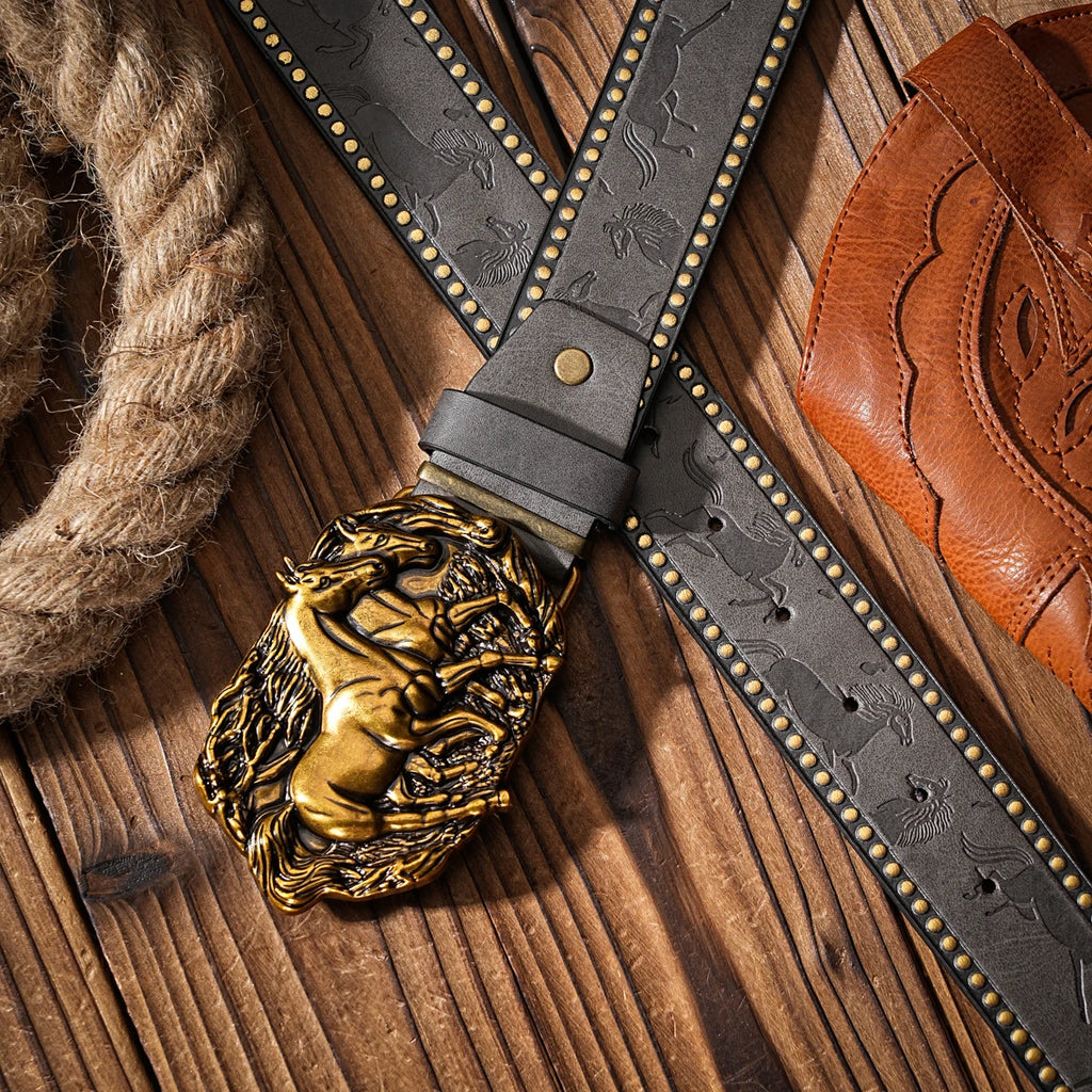 Vintage Western Belt for Men – Classic Embossed PU Leather Belt