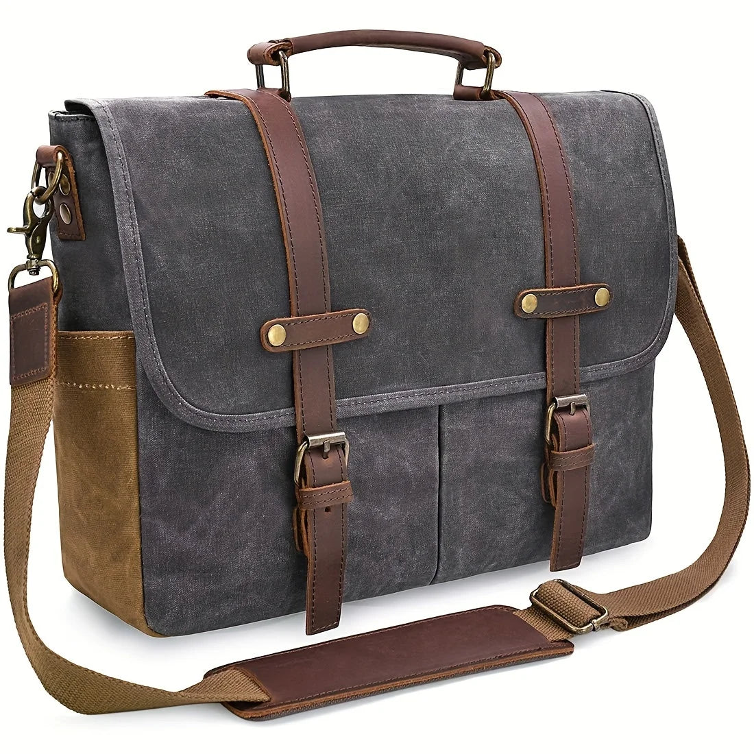 Vintage Canvas Messenger Bag – 15.6" Laptop Briefcase with Multiple Pockets