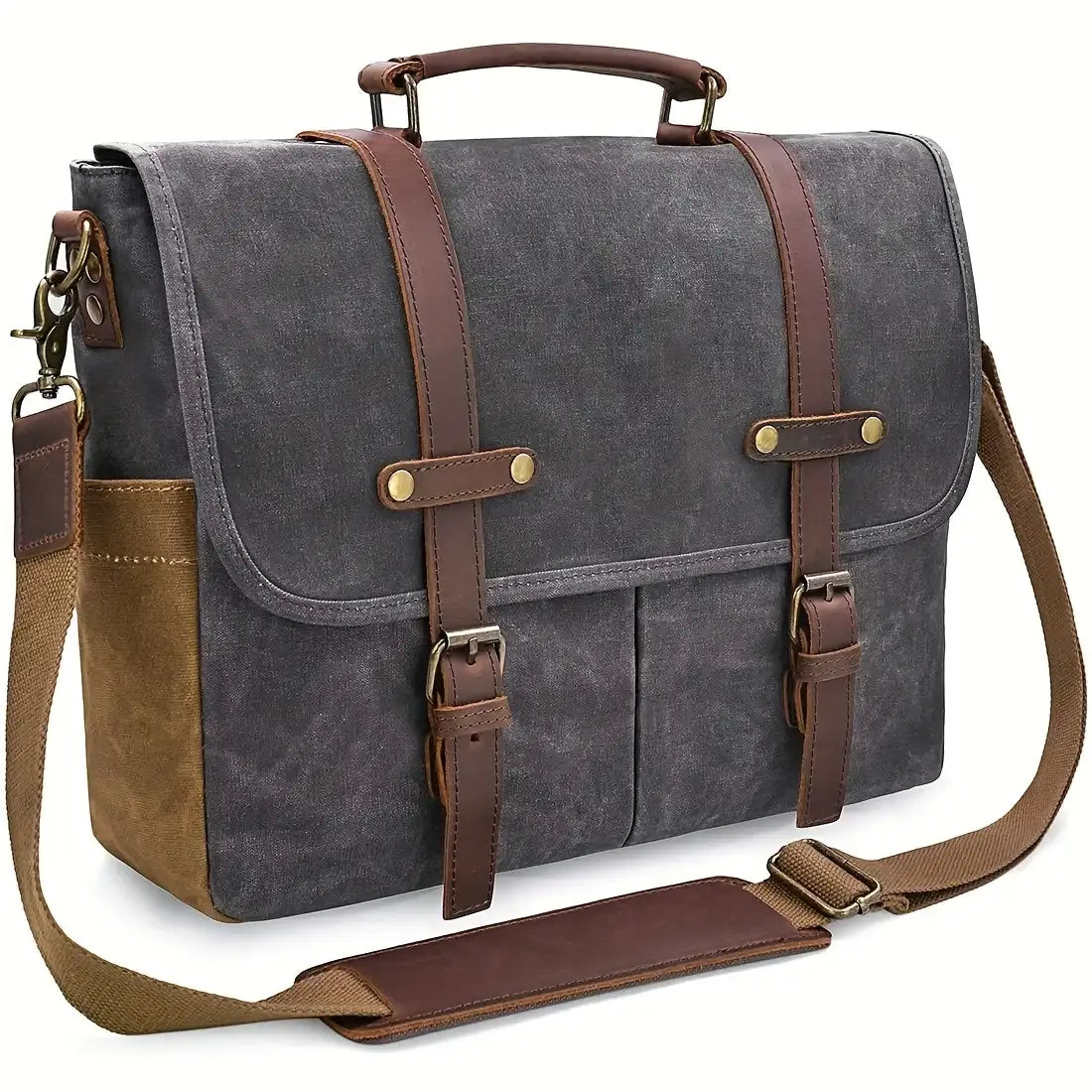 Vintage Canvas Messenger Bag – 15.6" Laptop Briefcase with Multiple Pockets