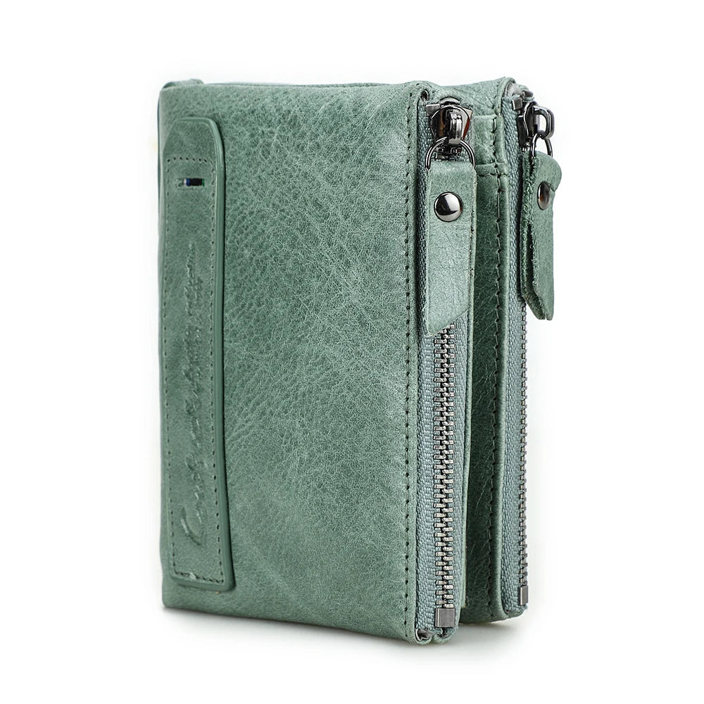 Vintage Crazy Horse Leather Wallet for Men – Compact Bifold with Coin Pocket