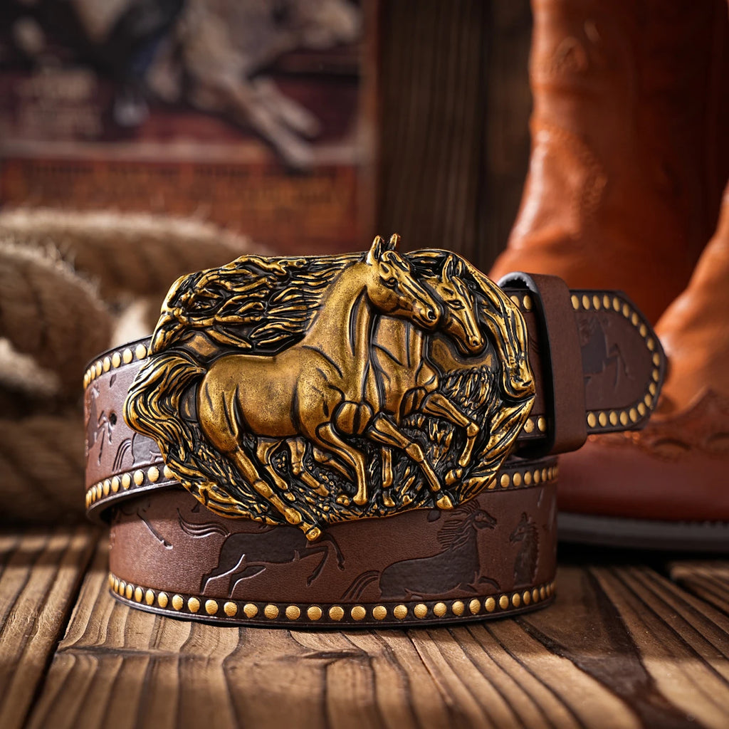 Vintage Western Belt for Men – Classic Embossed PU Leather Belt