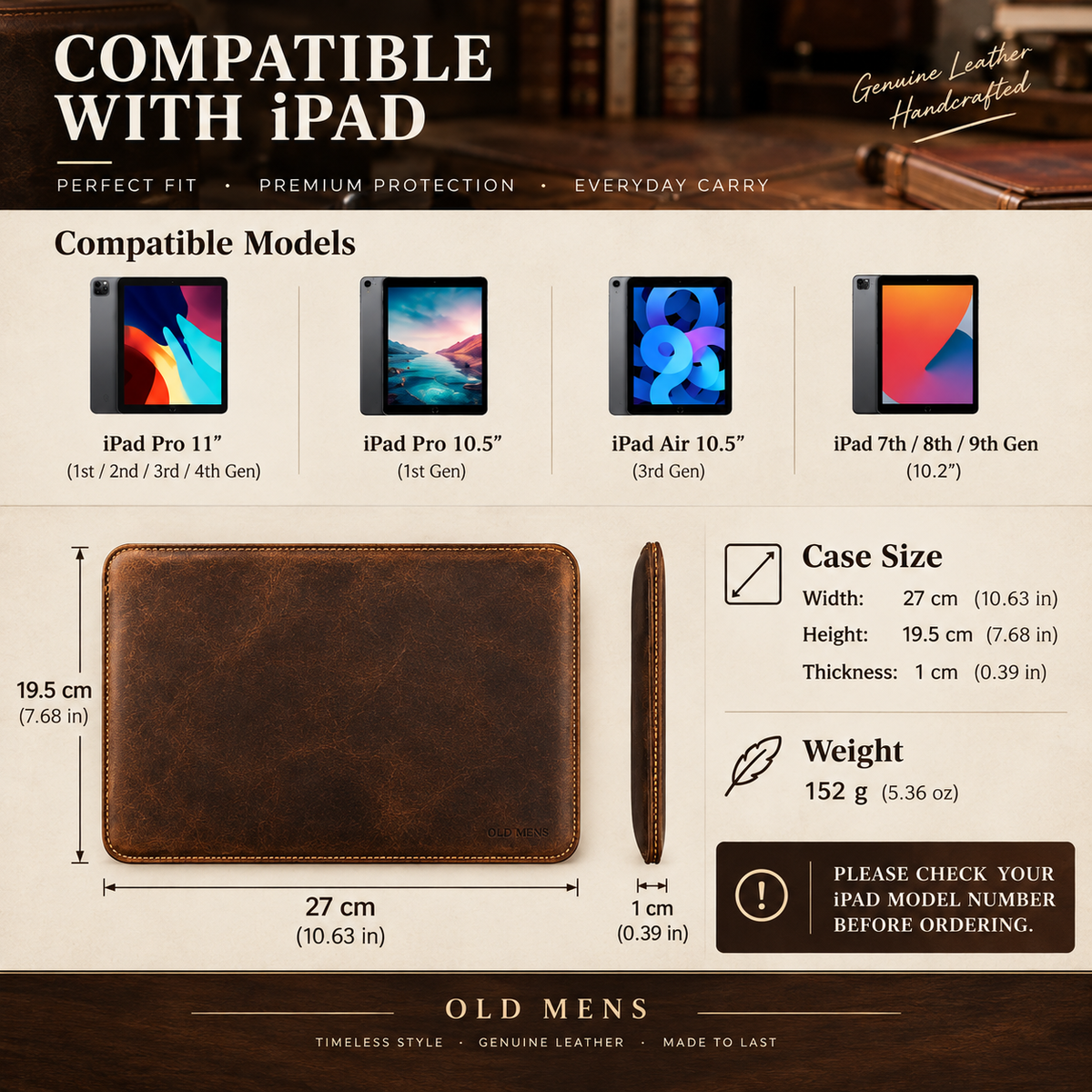 Handmade Genuine Leather iPad Sleeve – Vintage Crazy Horse Leather Case