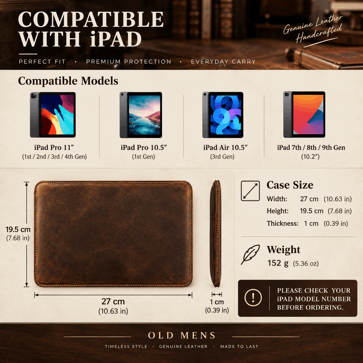 Handmade Genuine Leather iPad Sleeve – Vintage Crazy Horse Leather Case