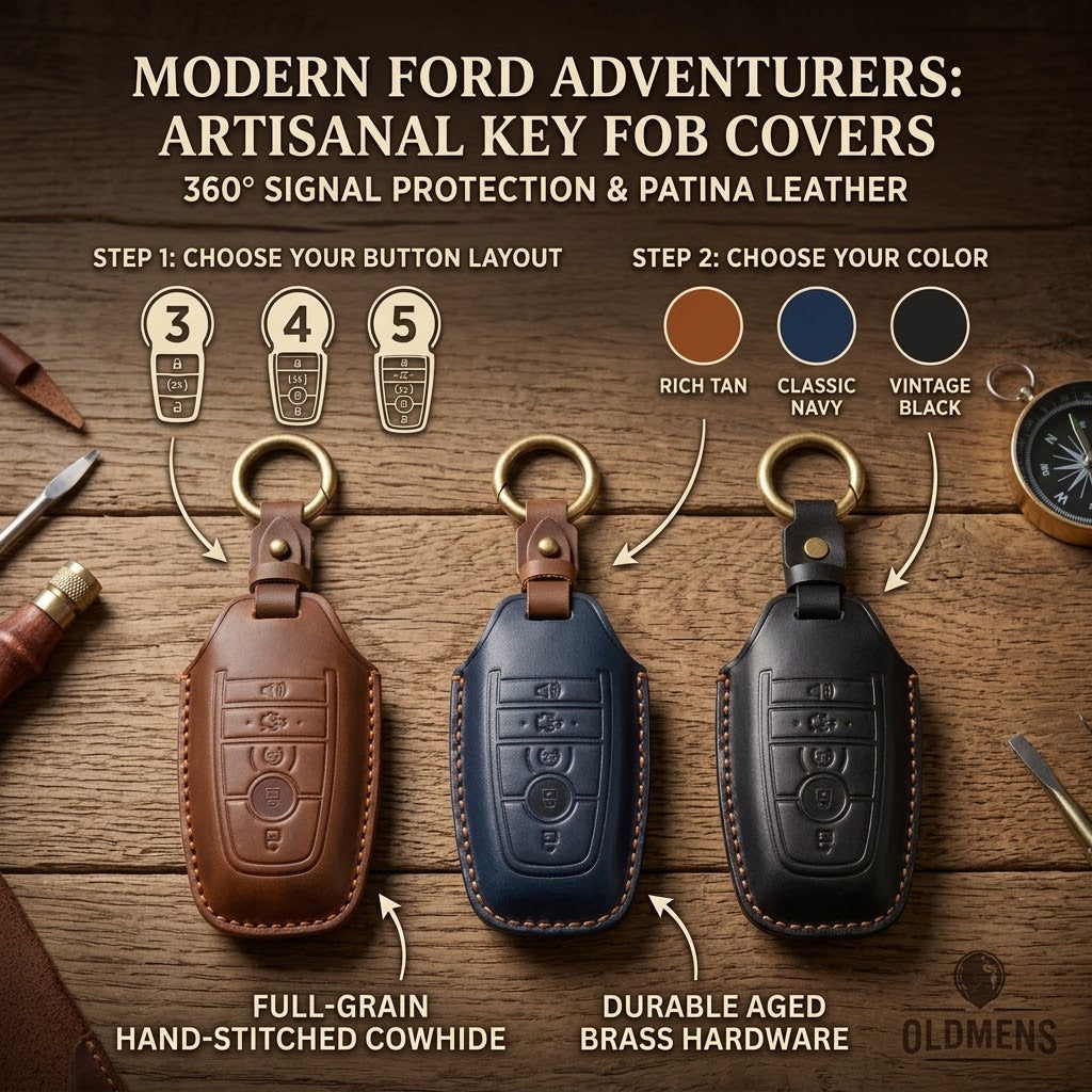 Handcrafted Genuine Leather Key Fob Cover for Ford F-150, Bronco, Explorer (2021-2025)