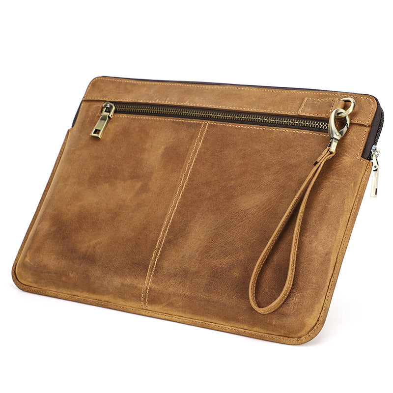 OLDMENS Vintage Crazy Horse Leather Laptop Sleeve for 14.2" MacBook Pro