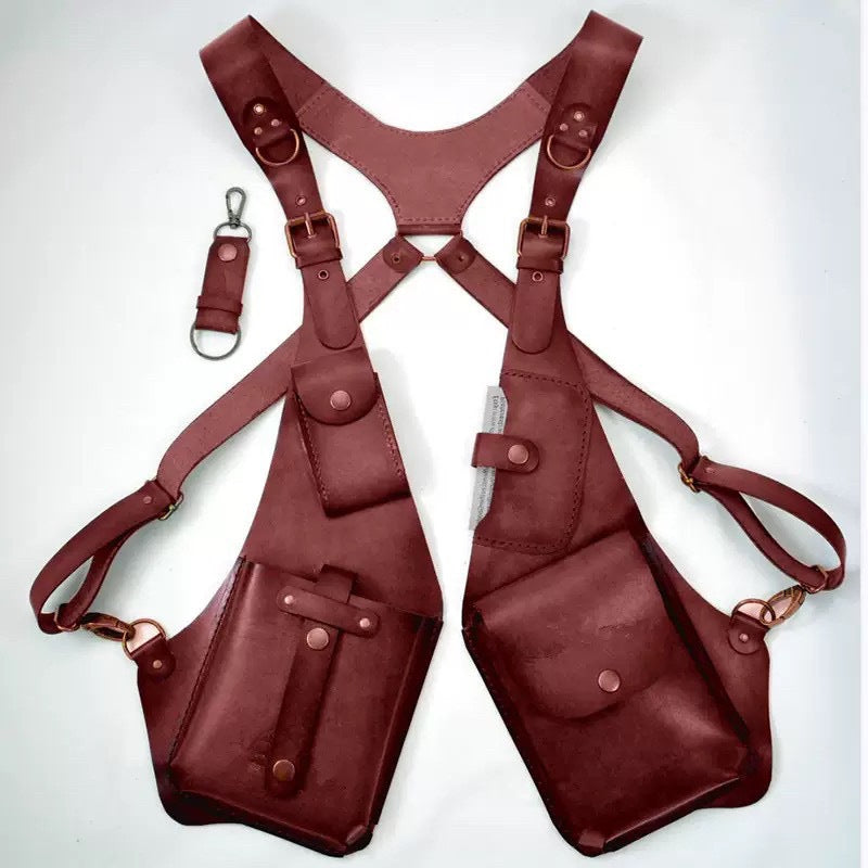 OLDMENS Vintage Leather-Style Tactical Chest Harness Bag – Multi-Pocket EDC Shoulder Rig & Steampunk Cosplay Utility Accessory