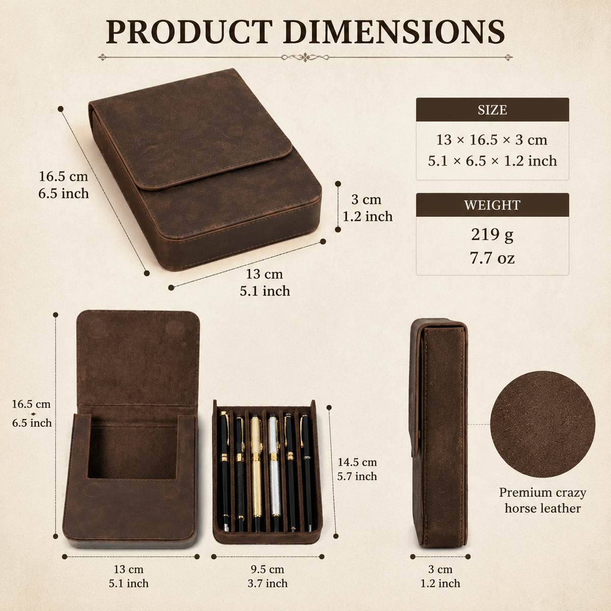 Vintage Genuine Leather Pen Case | Handmade 6-Slot Fountain Pen Organizer for Professionals & Collectors